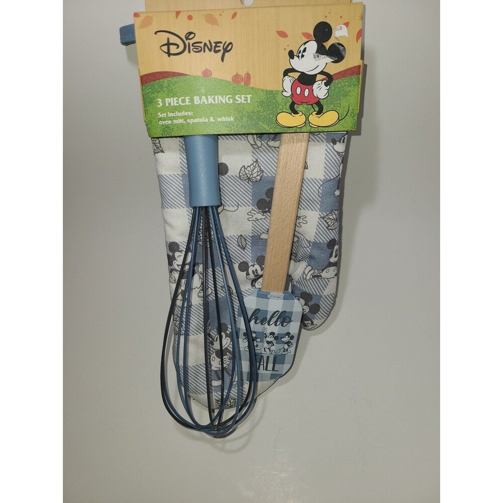 Disney Baking Set, Towel, Whisk, Spatula Blue White Checks NWT